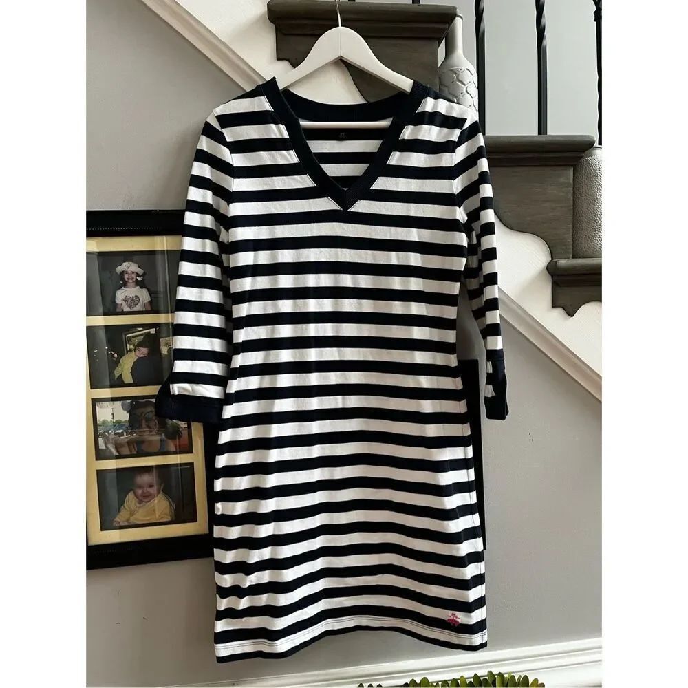 Brooks Brothers Black & White Striped Short Sleeve Polo Dress sz XS EUC